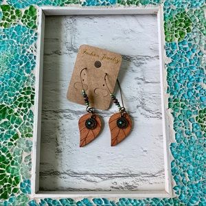 Boho Wooden Leaf Earrings